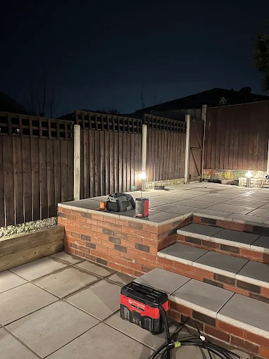 Patio steps lit with new outdoor lighting